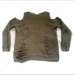 3/$30 • Yi Fang Distressed Olive Cable Knit Sweater